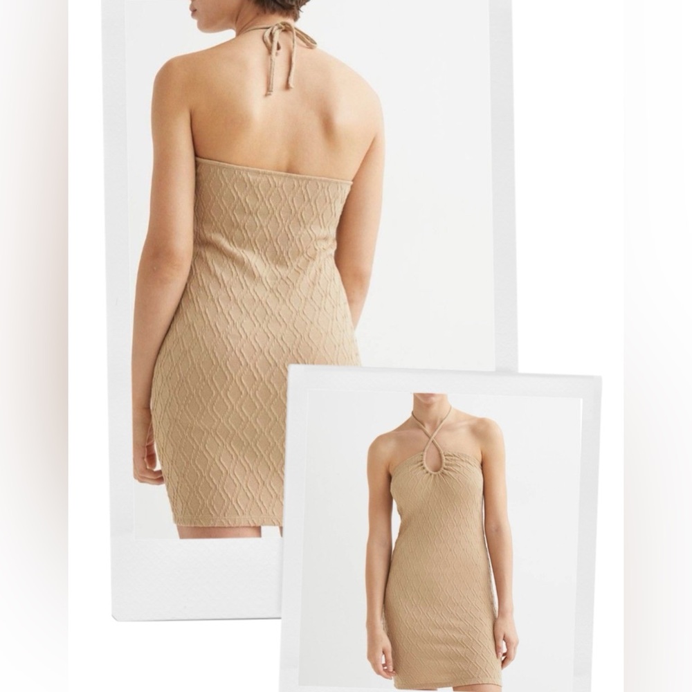 H&M DIVIDED TAN HALTER MINI DRESS